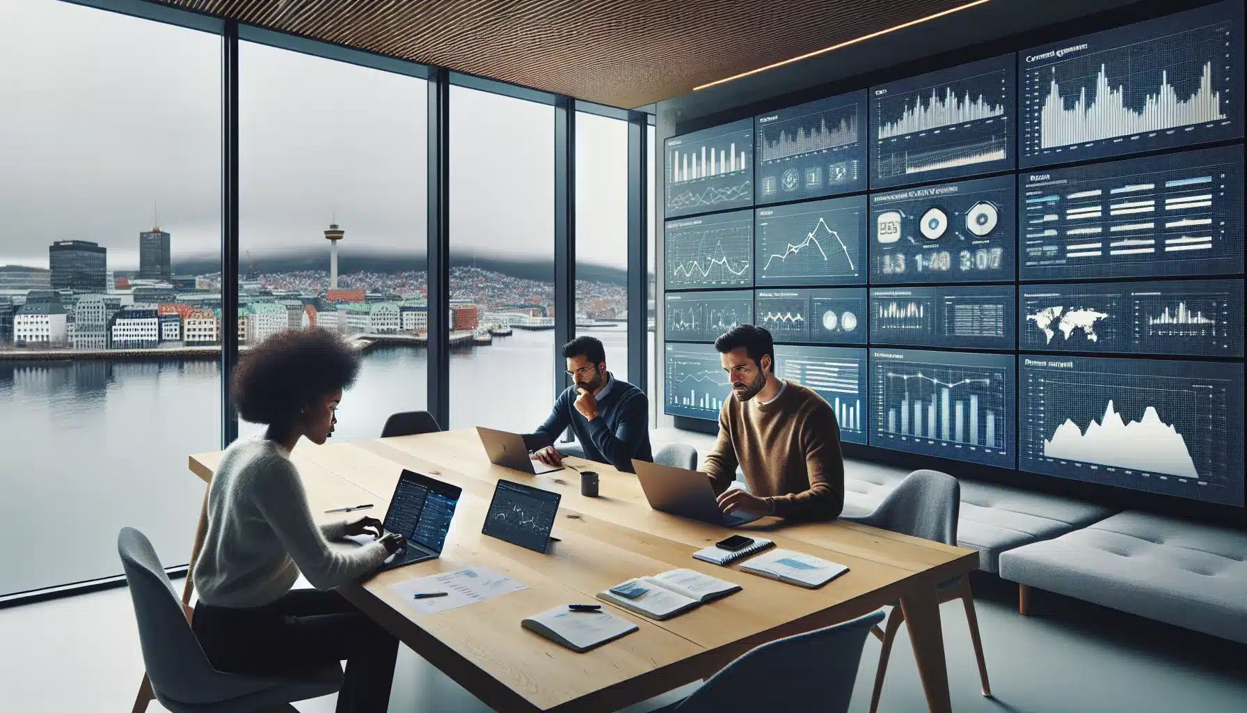 norwegian marketing team uses ai dashboards in an oslo office with fjord view