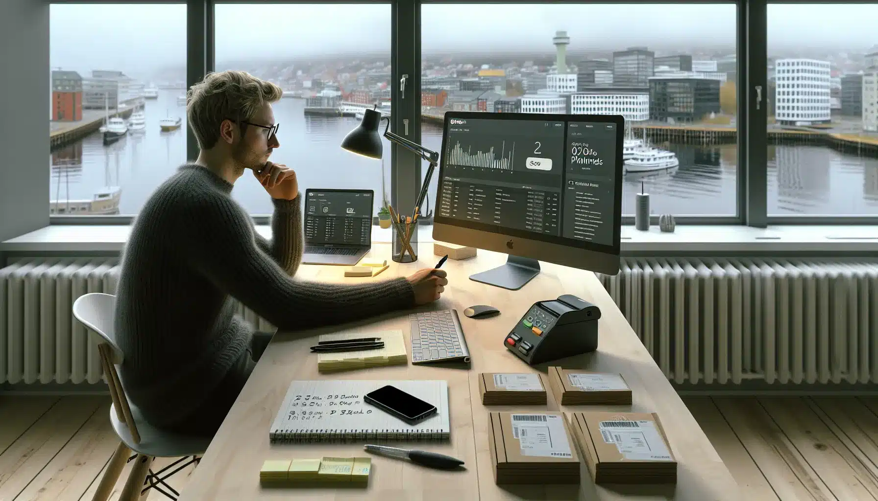 19 shopify vs WooCommerce: hvilken e-handelsplattform er riktig for deg? 1 norwegian shop owner comparing shopify and woocommerce dashboards in an oslo office